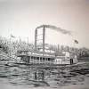 Riverboat Lake Surerior - Ink Drawings - By Richard Hall, Ink Drawings Drawing Artist
